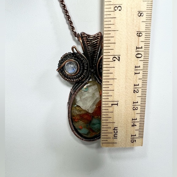Oyster Turquoise Moonstone Copper Vintage Style Pendant ONLY - Picture 7 of 8